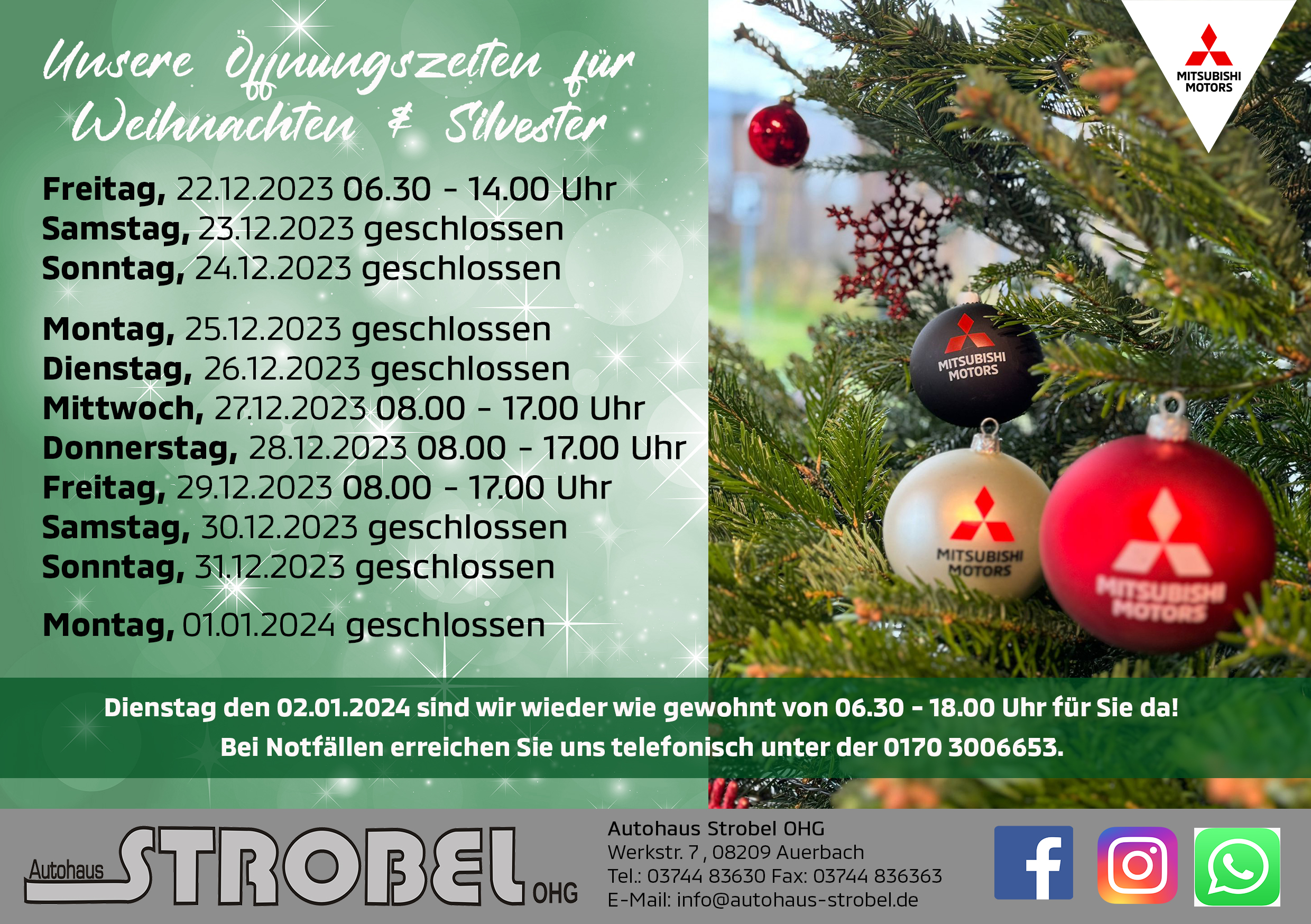 Bild zu Öffnungszeiten für Weihnachten und Silvester